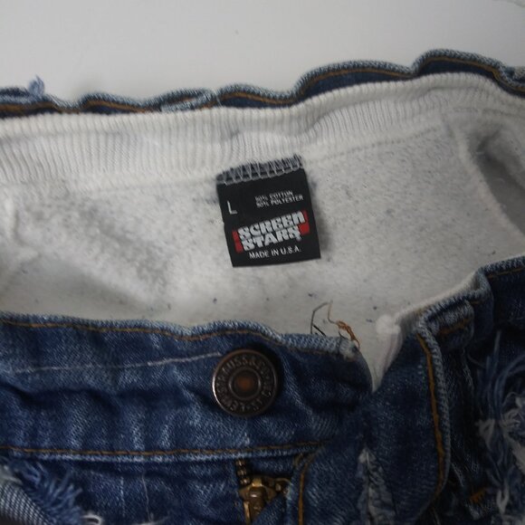 Screen Stars and Levi's Custom Fray Fringe Sweatshirt  Size L EUC Western Y2K - Picture 7 of 8
